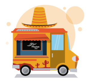 taco mexican truck fast food delivery transportation creative icon. Colorfull illustration. Vector graphic